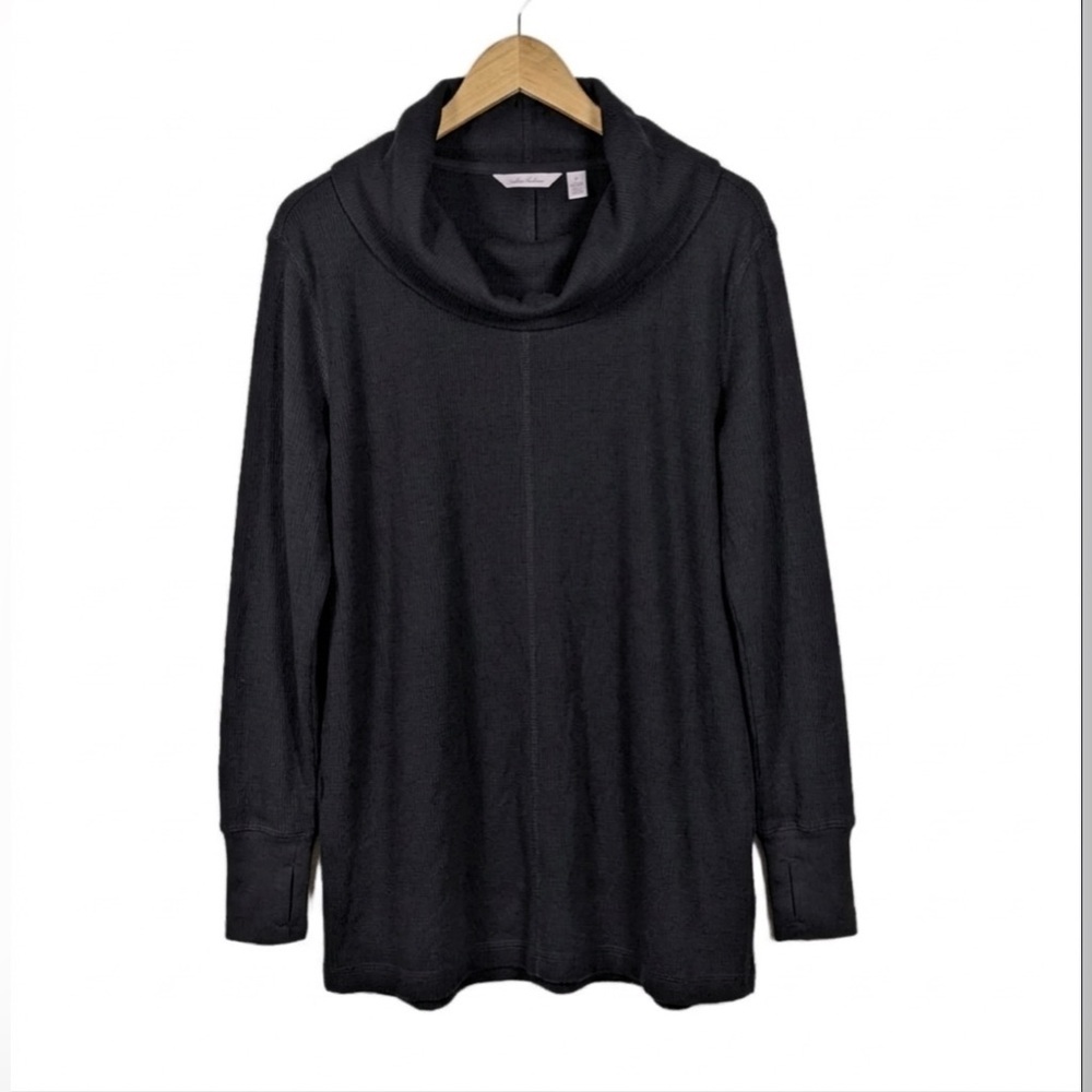 AnyBody X Large Black Loungewear Tunic Top Cowl Neck Waffle Knit Long Sleeve XL - Picture 2 of 12